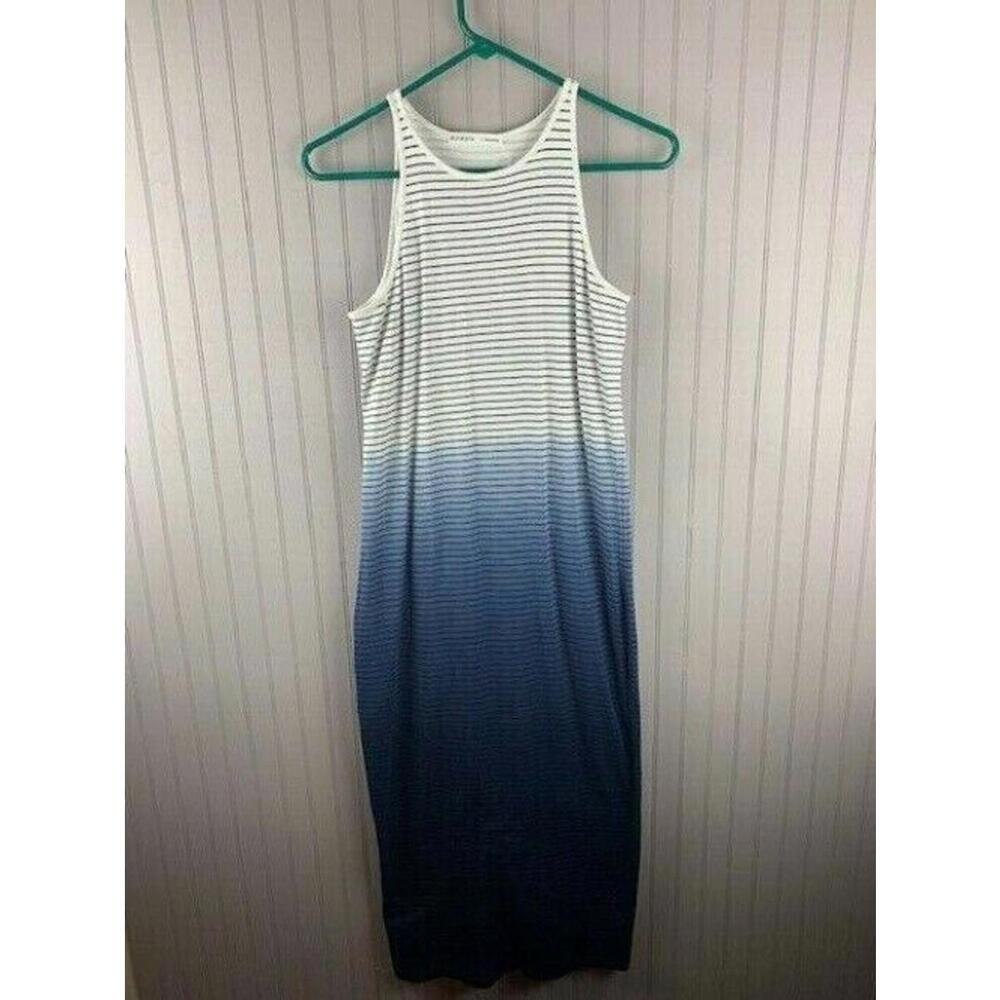 Athleta Size Small Womens Blue Striped Knit Dress Long Lined Sleeveless Scoop